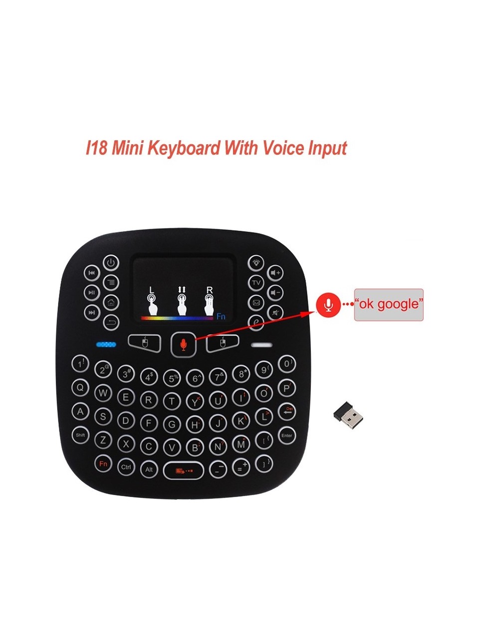 Bilişim Burada 2-4GHZ I18 Mini Kablosuz Touch Pad Işıklı Klavye